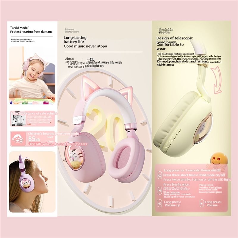 Foldable Bluetooth 5.3 Wireles - Cat Ear Bluetooth Headset Led review and price
