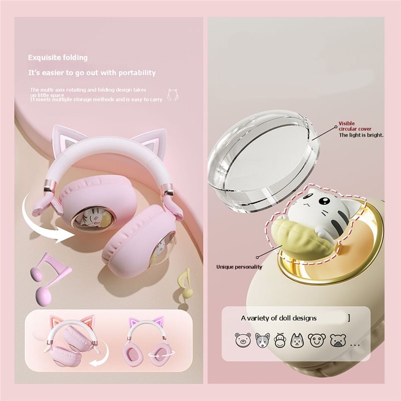 Foldable Bluetooth 5.3 Wireles - Cat Ear Bluetooth Headset Led review and price