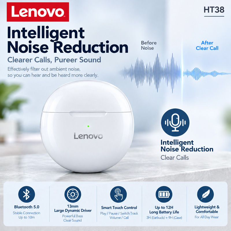 Lenovo HT38 TWS Sport Earphone - Type C Wired Earphones With Mic review and price